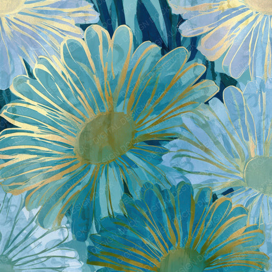 Letterpress Daisies Seafoam Pearl Digital Paper Pack (DDD013532)