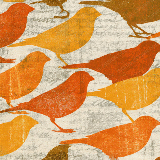 Letterpress Finches Burnt Orange Cream Digital Paper Pack (DDD013551)