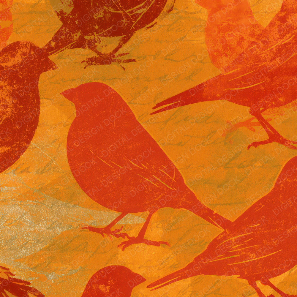 Letterpress Finches Burnt Orange Cream Digital Paper Pack (DDD013551)