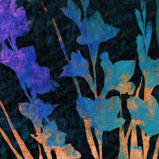 Letterpress Gladioli Cyan Violet Digital Paper Pack (DDD013552)