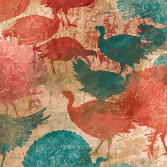 Letterpress Turkey Coral Turquoise Digital Paper Pack (DDD013574)
