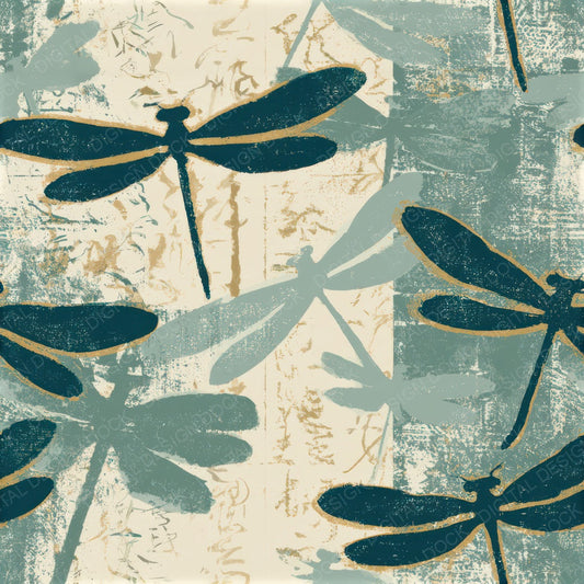 Screenprint Damselfly Teal Bone Seamless Digital Paper Pack (DDD013581)