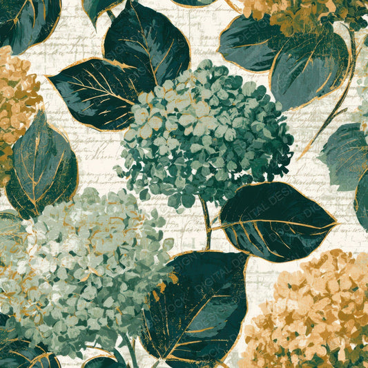 Woodblock Hydrangea Soft Green Butter Digital Paper Pack (DDD013582)