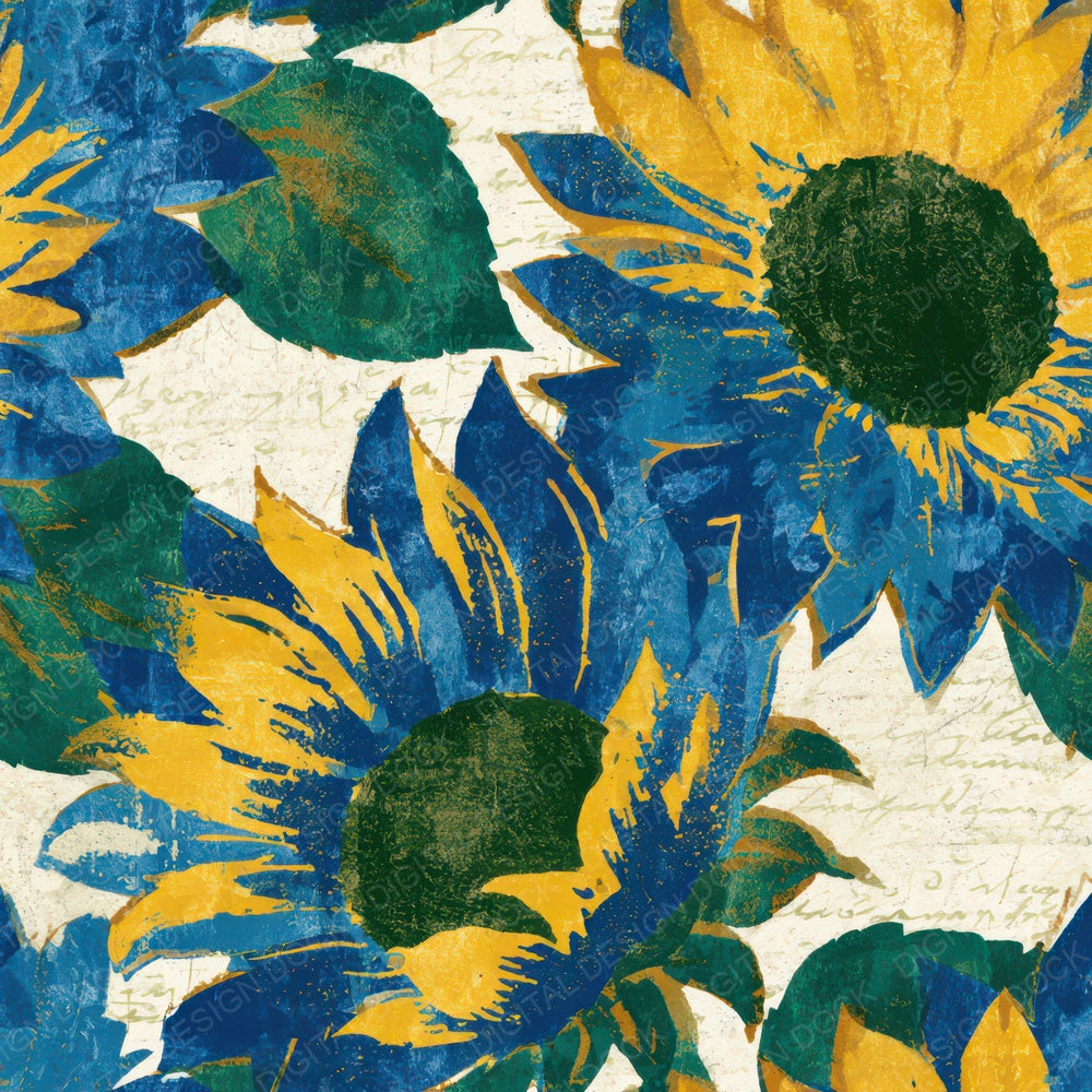 Indian Block Print Sunflowers Azure Bone Digital Paper Pack (DDD013593)