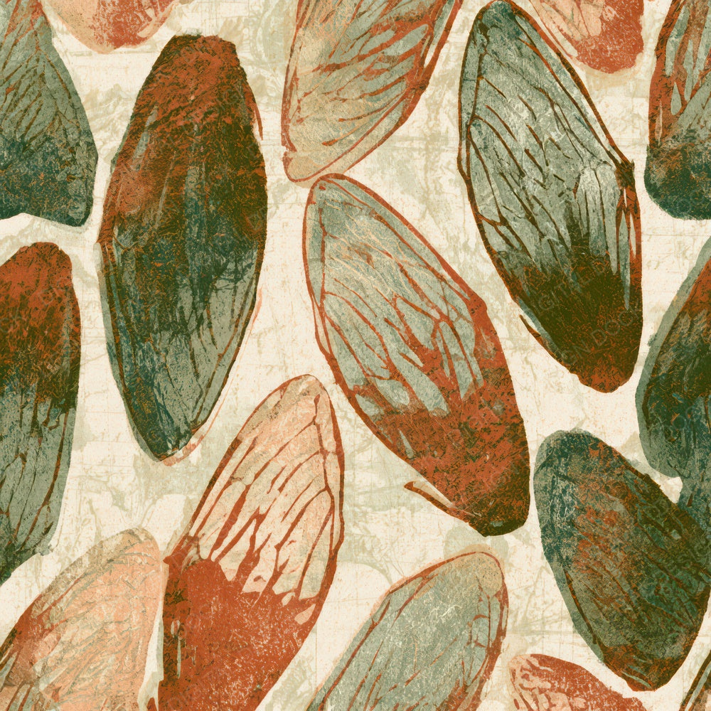 Linocut Cicada Shells Rust Moss Digital Paper Pack (DDD013594)