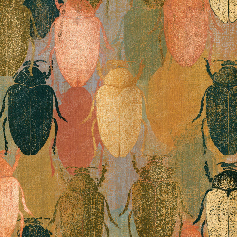 Indian Block Print Jewel Beetles Olive Ochre Digital Paper Pack (DDD013611)