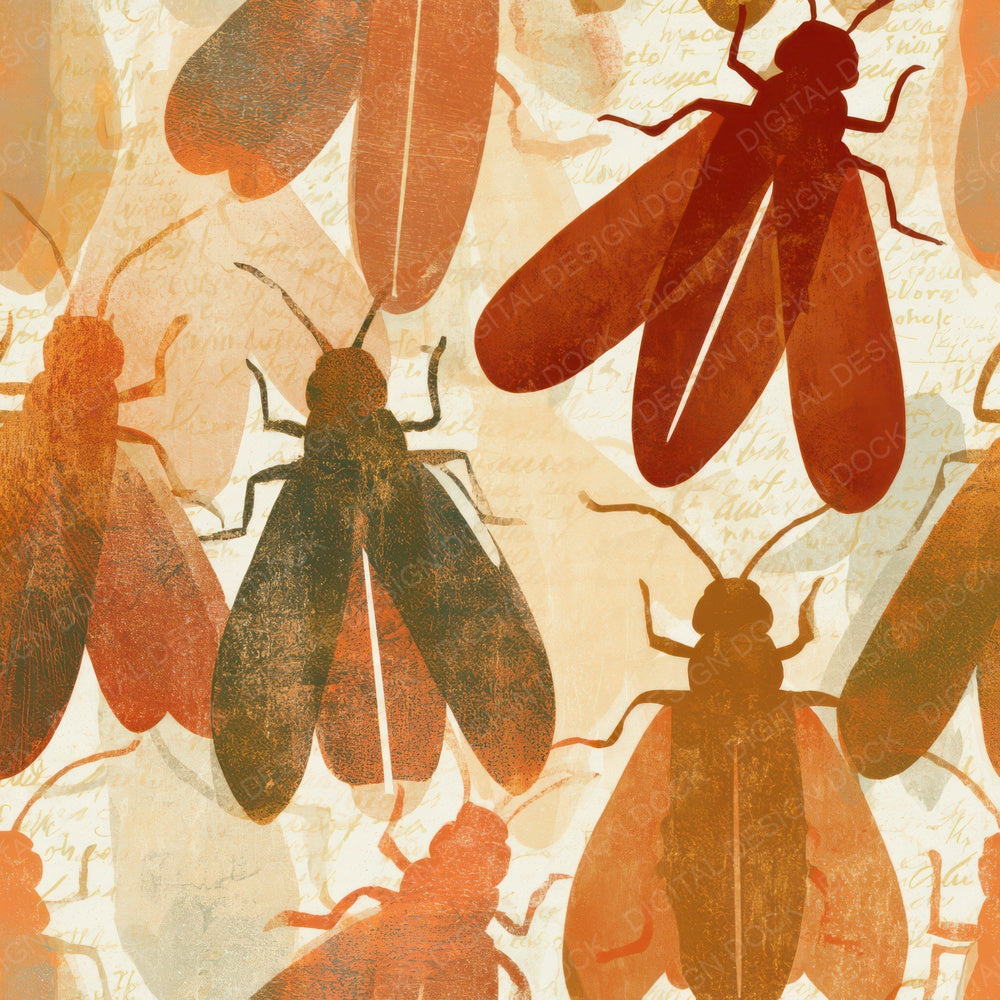 Woodblock Fireflies Umber Bone Digital Paper Pack (DDD013623)