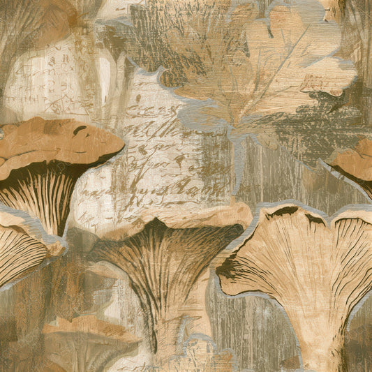 Woodcut Chanterelles Sepia Olive Seamless Digital Paper Pack (DDD013624)