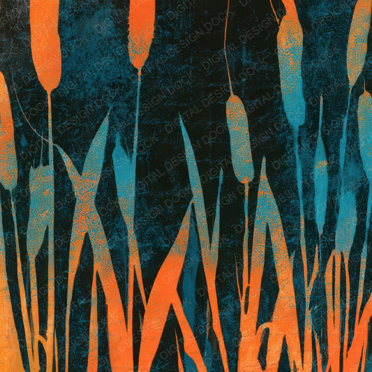 Monoprint Bulrushes Tangerine Turquoise Digital Paper Pack (DDD013631)