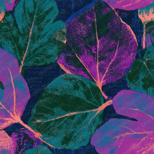 Woodcut Fig Leaves Neon Magenta Digital Paper Pack (DDD013642)
