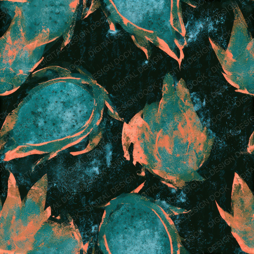 Monoprint Dragon Fruit Tangerine Turquoise Seamless Digital Paper Pack (DDD013658)