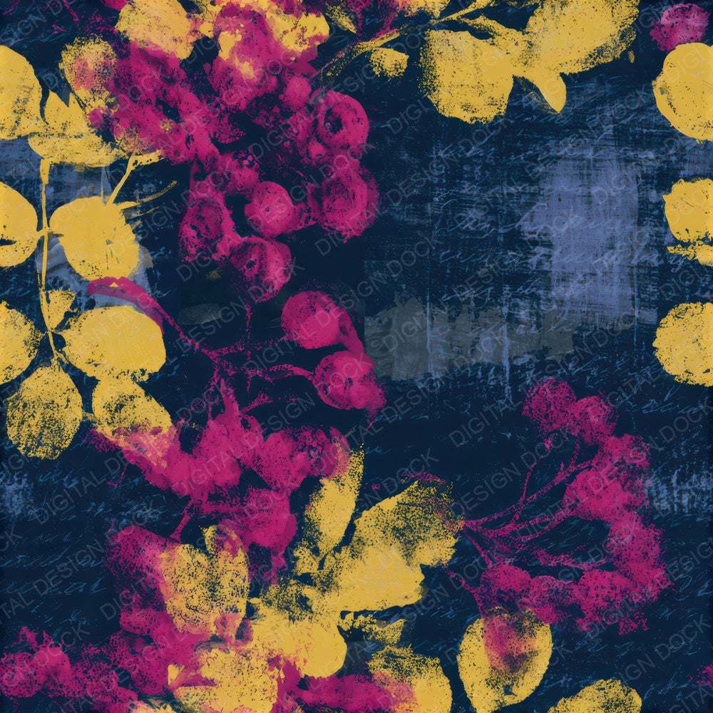 Monoprint Hawthorn Berry Pink Yellow Seamless Digital Paper Pack (DDD013659)