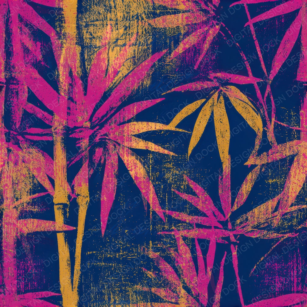 Woodcut Bamboo Pink Yellow Seamless Digital Paper Pack (DDD013664)