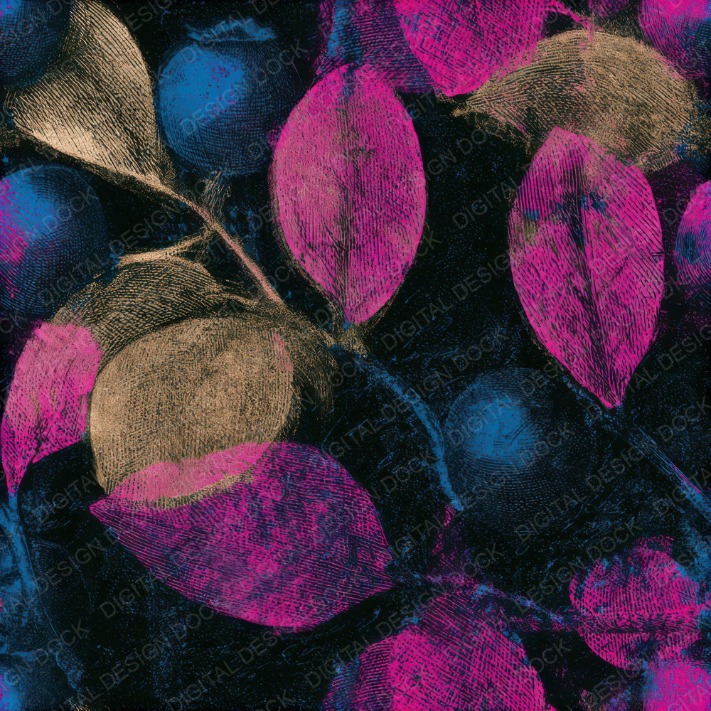 Etching Blueberries Electric Pink Seamless Digital Paper Pack (DDD013668)