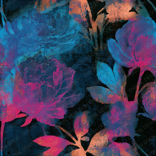 Etching Peonies Pink Cyan Seamless Digital Paper Pack (DDD013669)