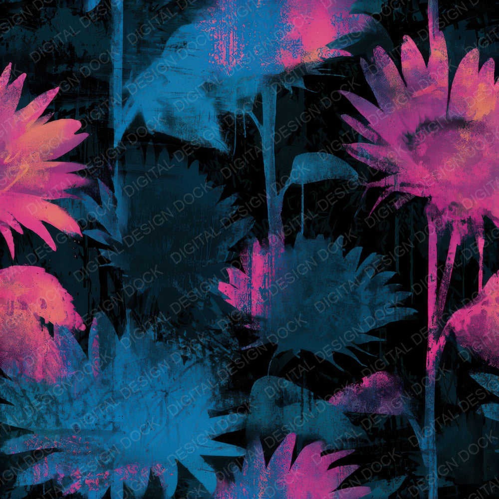 Graffiti Sunflowers Electric Pink Seamless Digital Paper Pack (DDD013671)