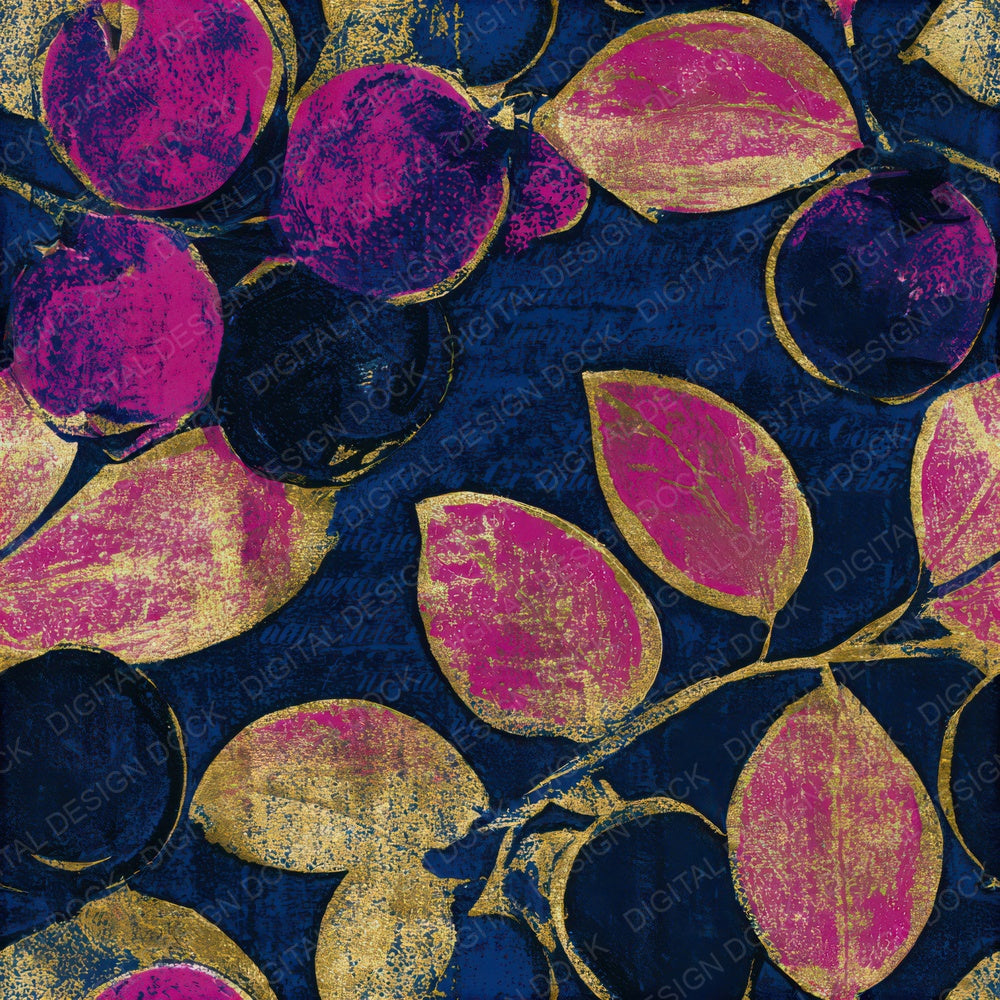 Linocut Blueberry Hot Pink Navy Seamless Digital Paper Pack (DDD013673)