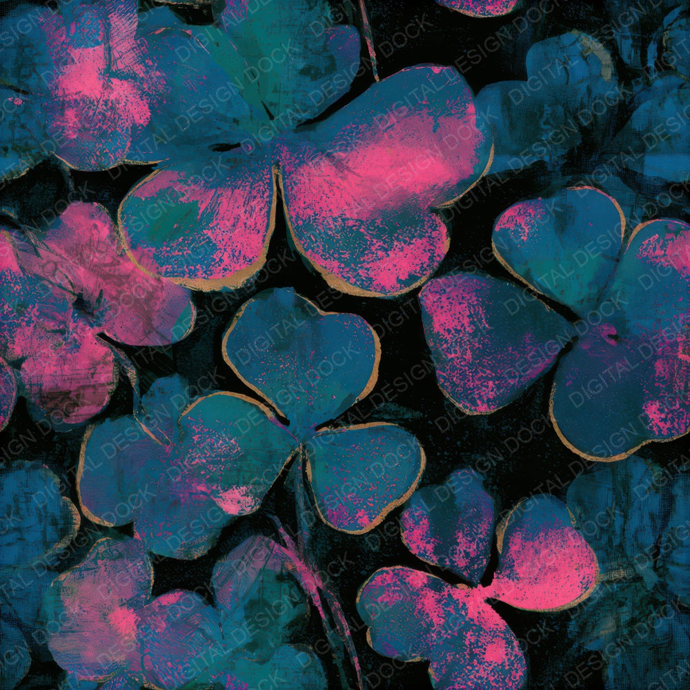 Screenprint Clover Electric Pink Cyan Seamless Digital Paper Pack (DDD013680)