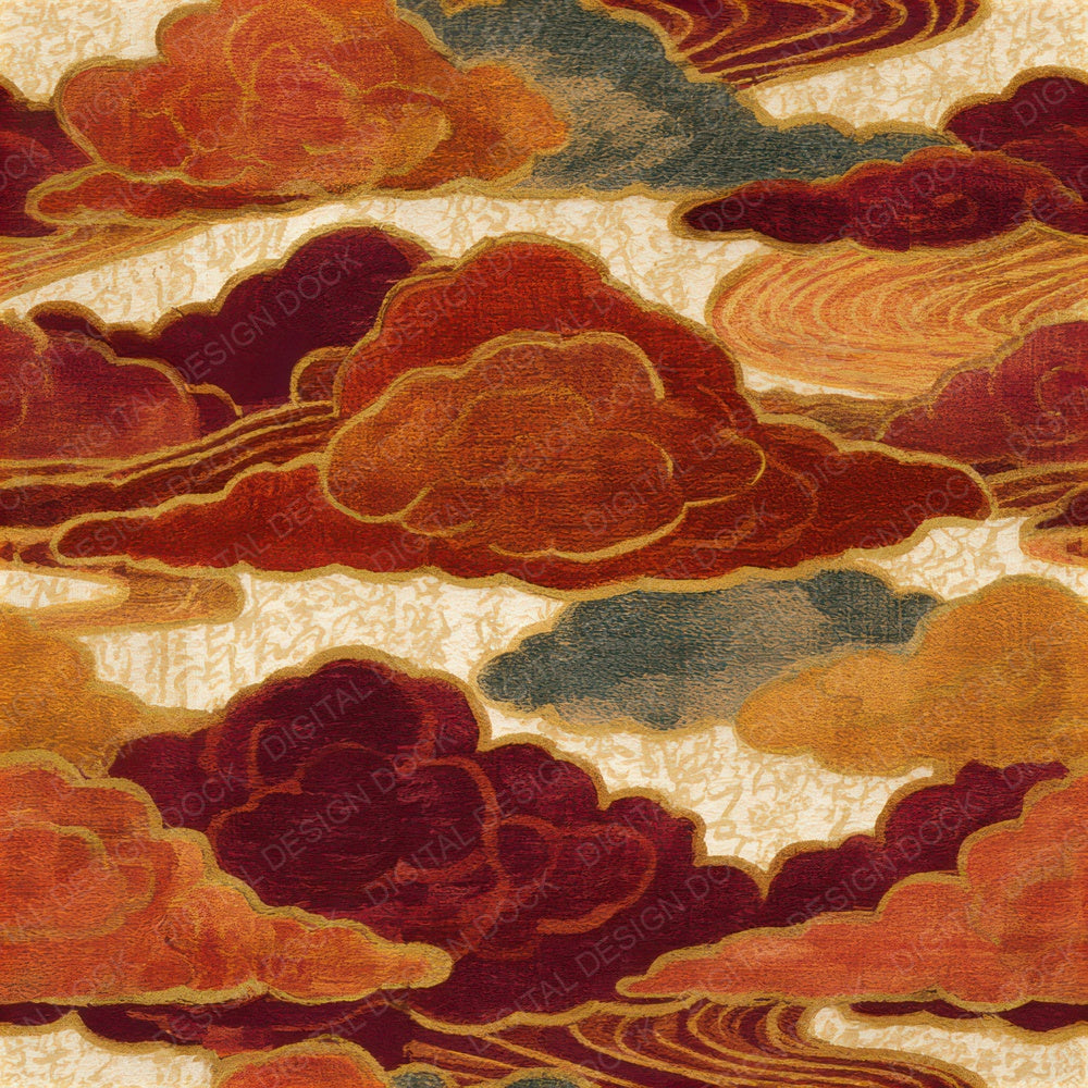 Art Nouveau Cumulus Cloud Rust Seamless Digital Paper Pack (DDD013765)