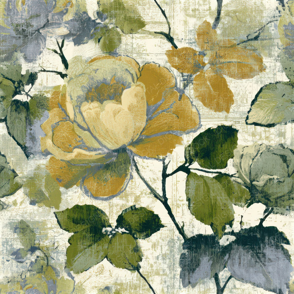 Etching Climbing Roses Pine Cream Seamless Digital Paper Pack (DDD013769)