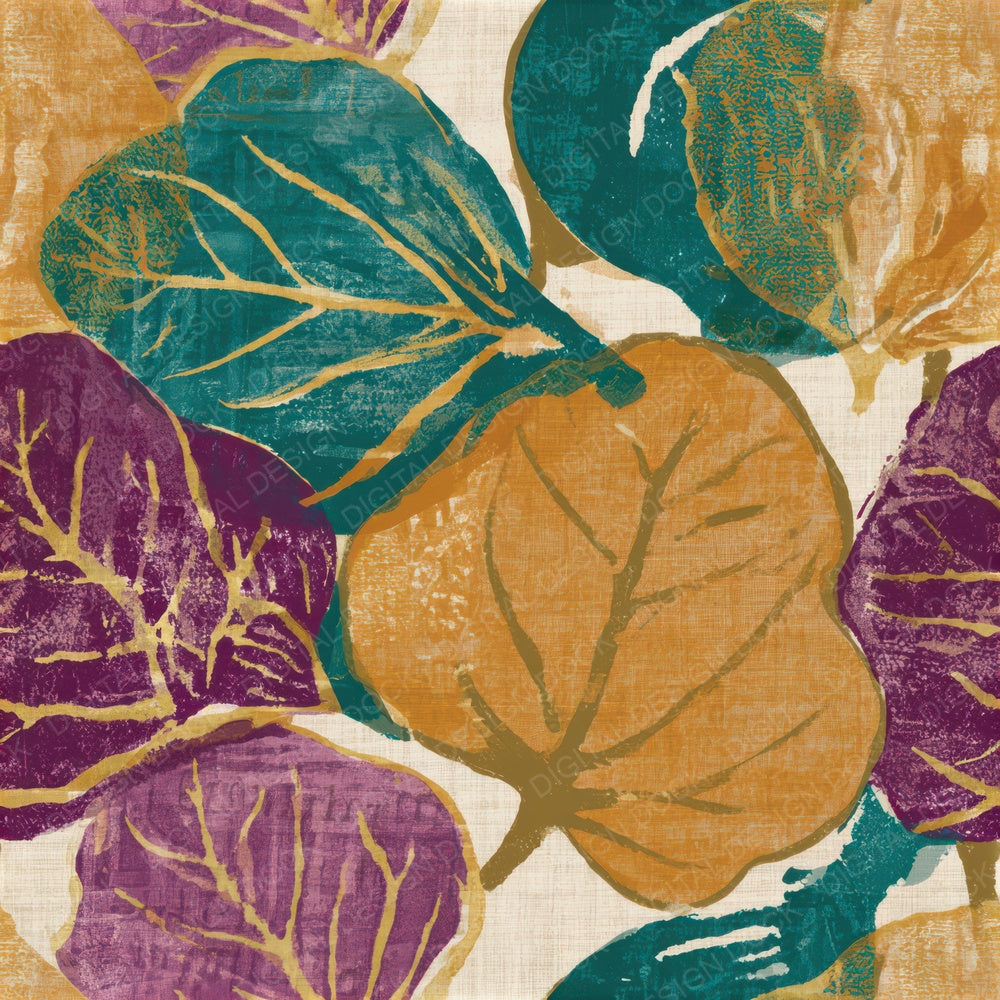 Indian Block Print Figs Ochre Plum Seamless Digital Paper Pack (DDD013772)