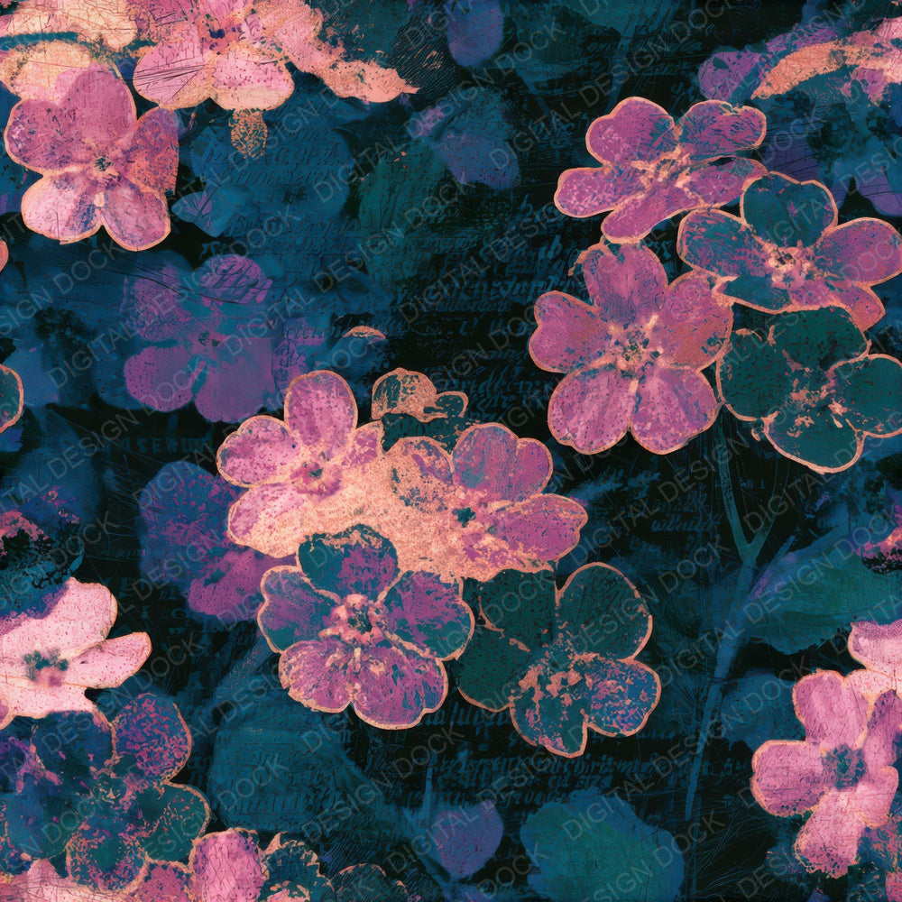 Scratchboard Forget Me Nots Magenta Seamless Digital Paper Pack (DDD013780)