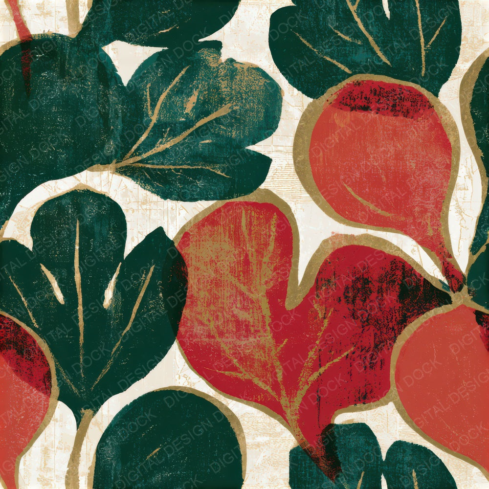 Woodblock Fig Crimson Forest Seamless Digital Paper Pack (DDD013782)