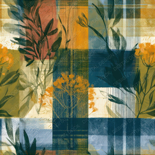 Blueprint Tartan Plaid Olive Seamless Digital Paper Pack (DDD013786)