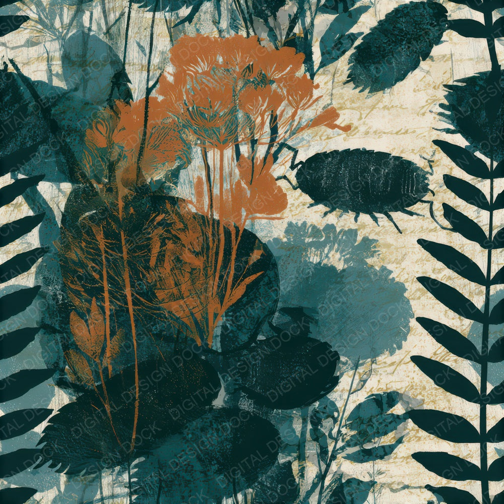 Screenprint Pill Bugs Midnight Green Copper Seamless Digital Paper Pack (DDD013802)