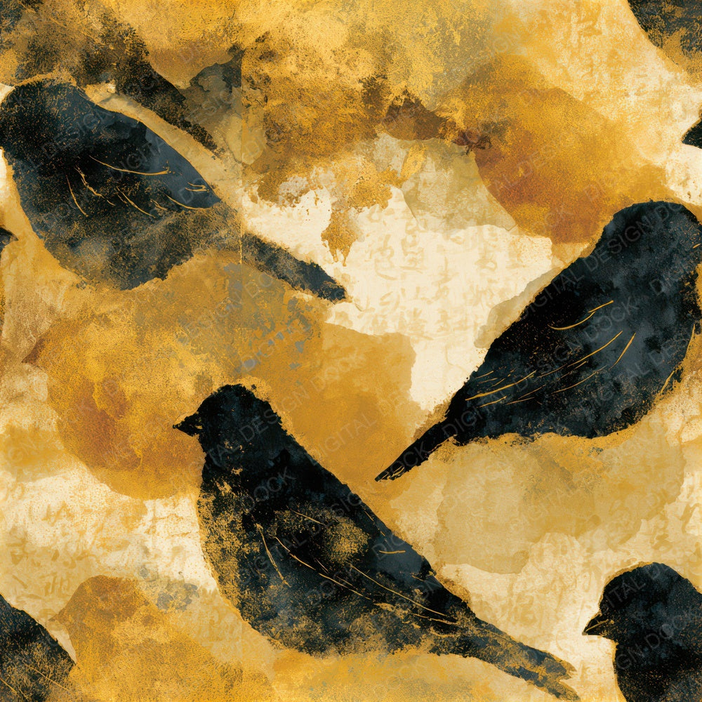 Sumi-e Finch Honey Mustard Seamless Digital Paper Pack (DDD013803)
