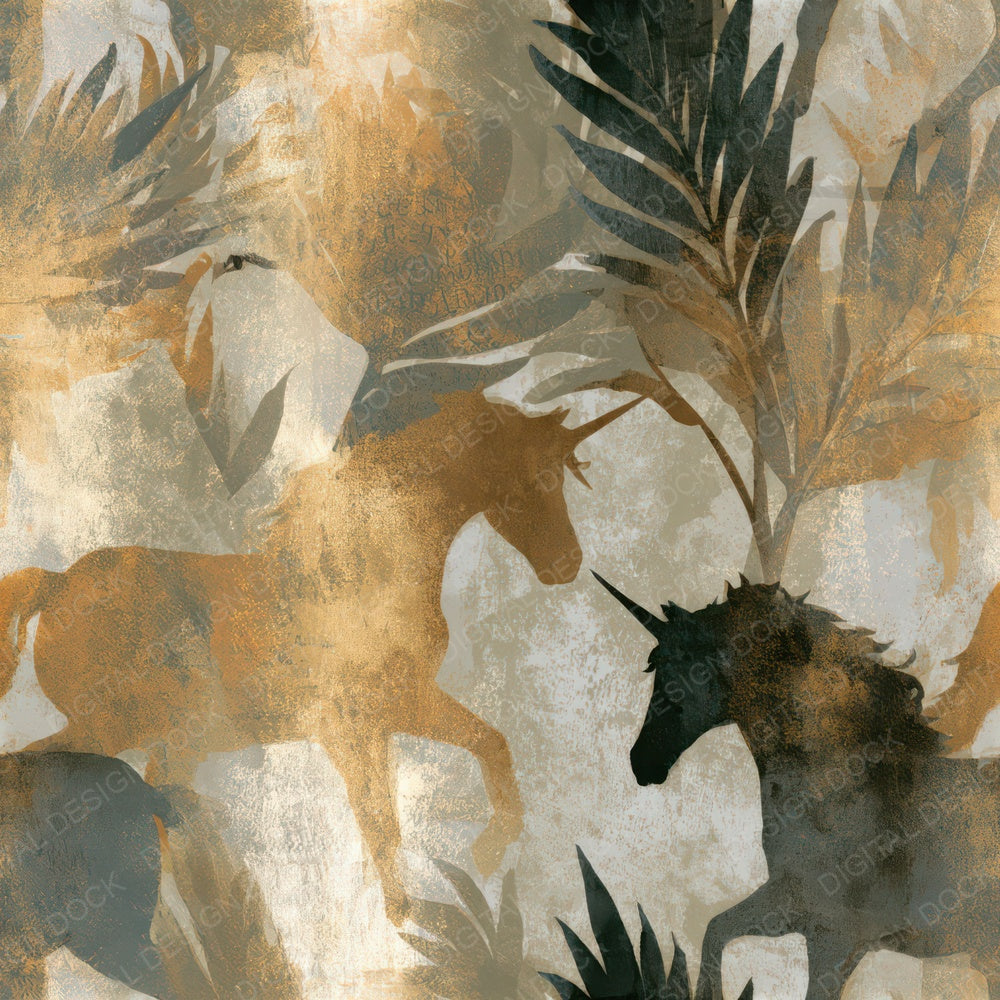 Mezzotint Unicorns Bone Taupe Seamless Digital Paper Pack (DDD013815)
