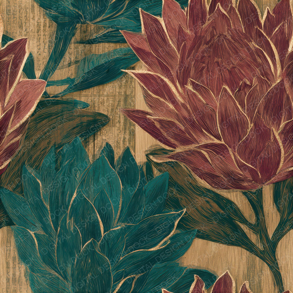 Pyrography Protea Malachite Burgundy Seamless Digital Paper Pack (DDD013818)