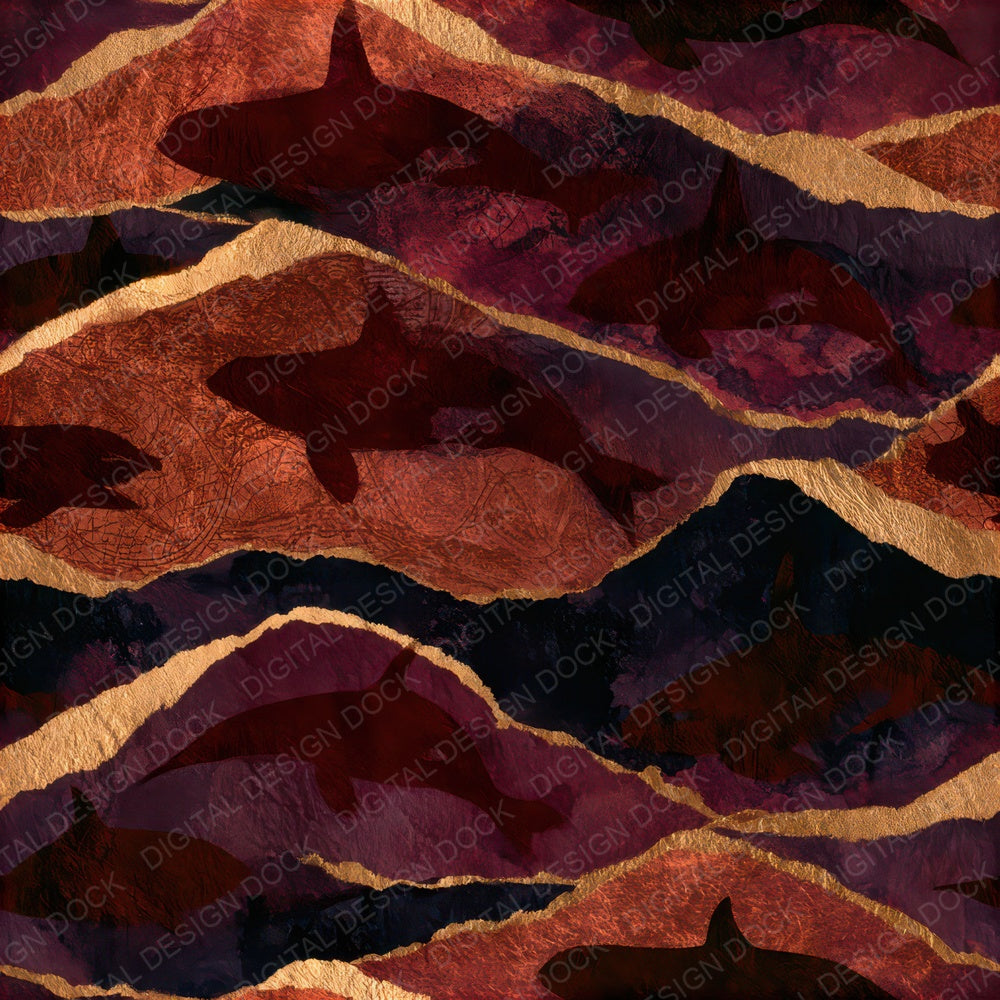 Torn Paper Orcas Oxblood Seamless Digital Paper Pack (DDD013823)