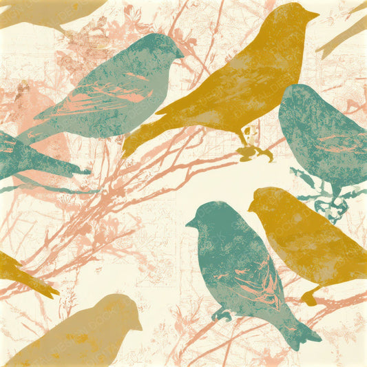 Folk Art Goldfinch Mustard Teal Seamless Digital Paper Pack (DDD013874)
