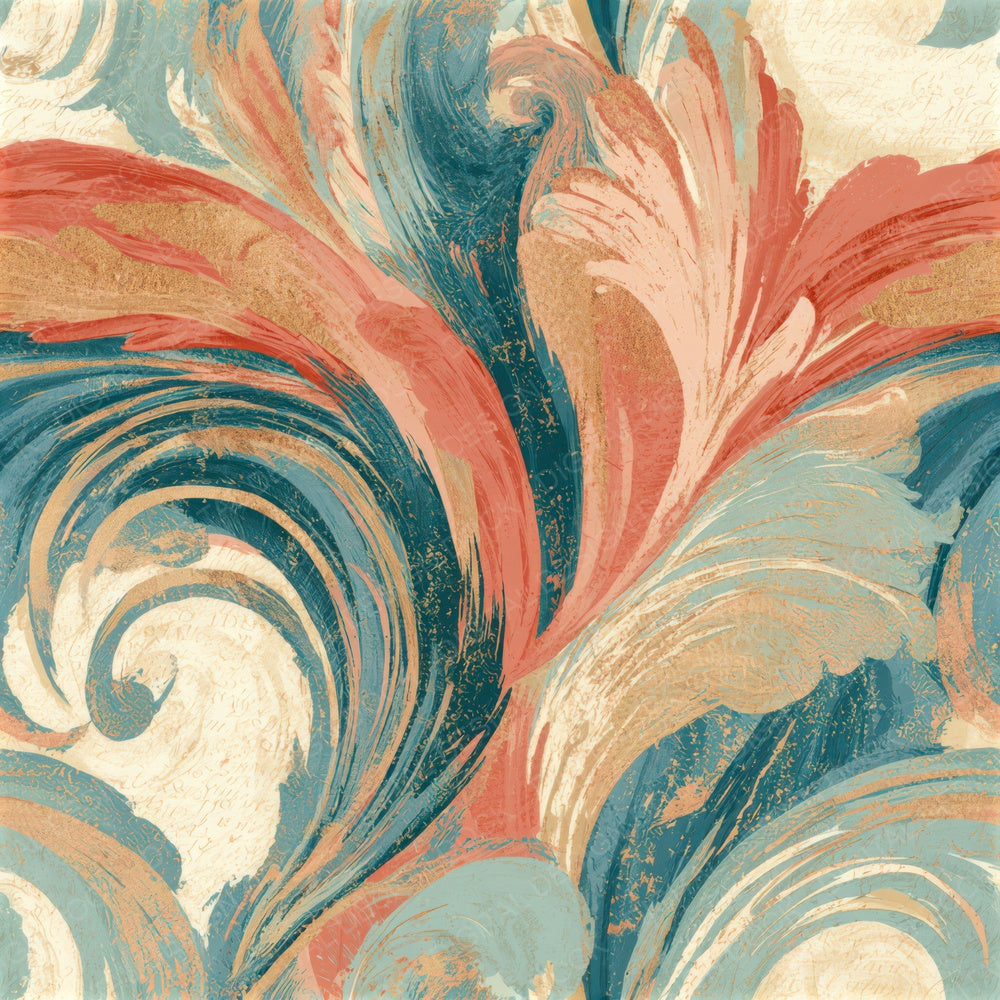 Baroque Coral Sea Blue Texture Seamless Digital Paper Pack (DDD013886)