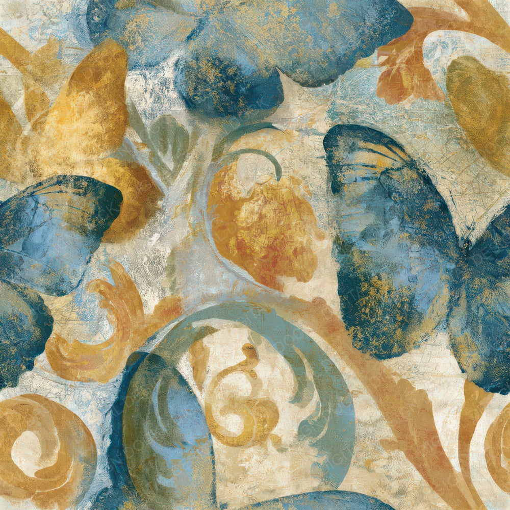 Rococo Morpho Butterfly Caramel Seamless Digital Paper Pack (DDD013899)