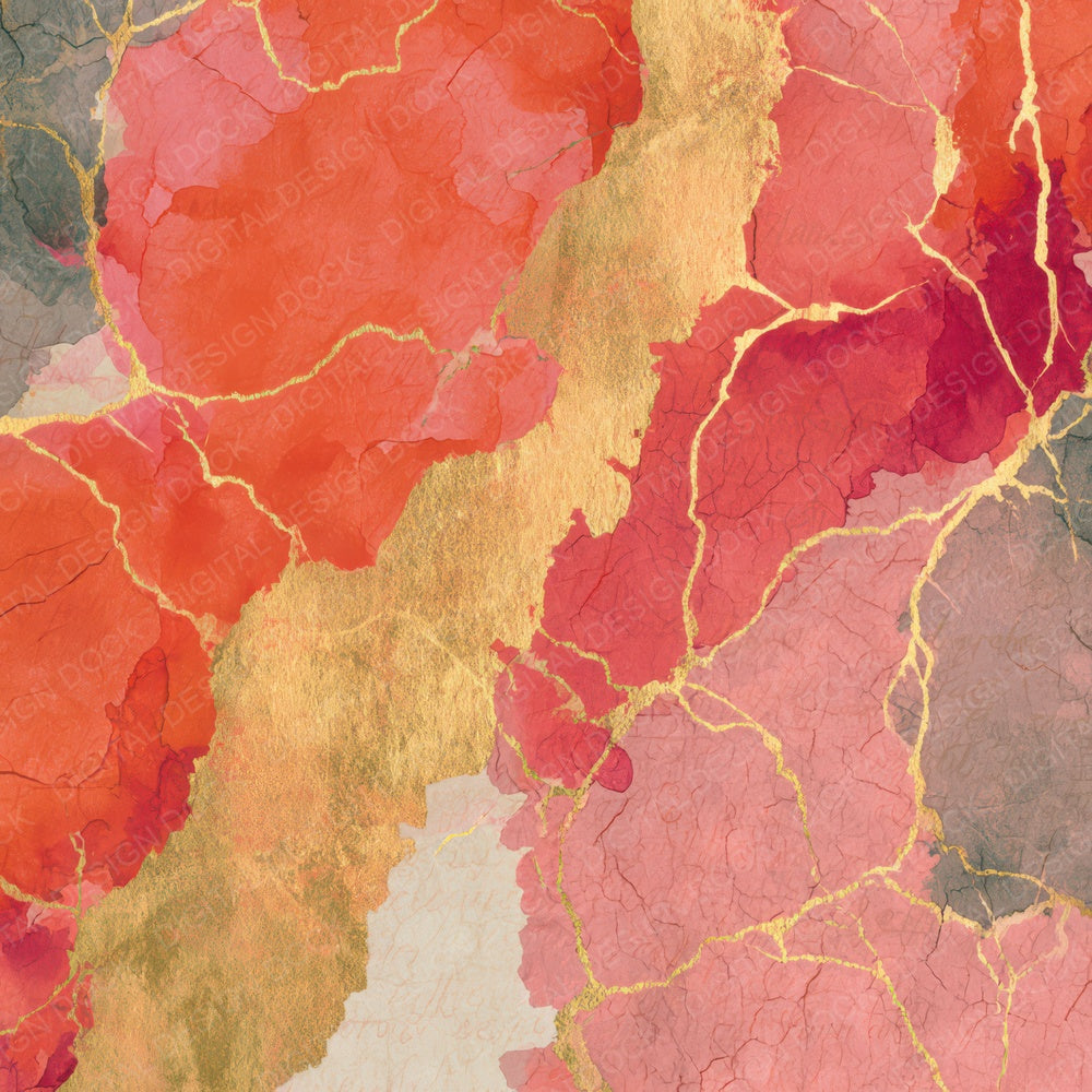 Batik Coral Gold Dusty Pink Abstract Digital Paper Pack (DDD013907)
