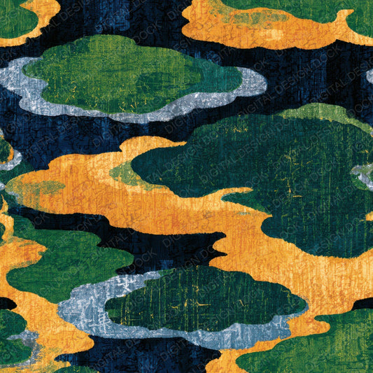 Ukiyo-e Tidal Pools Palm Green Ochre Digital Paper Pack (DDD013922)