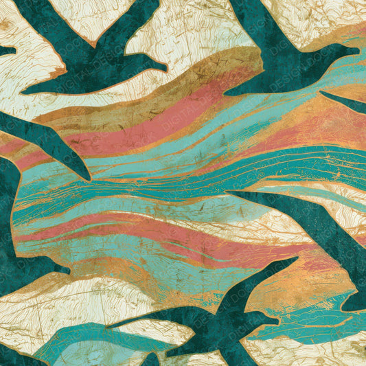 Antique Map Albatross Turquoise Cream Digital Paper Pack (DDD013925)