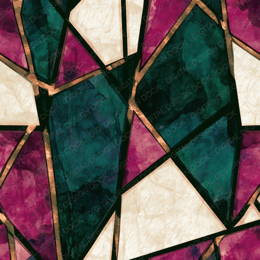 Stained Glass Magenta Jungle Green Abstract Digital Paper Pack (DDD013963)