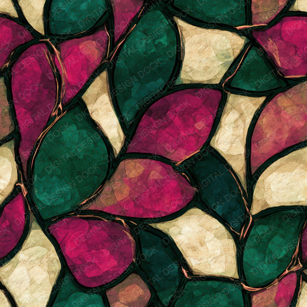 Stained Glass Magenta Jungle Green Abstract Digital Paper Pack (DDD013963)
