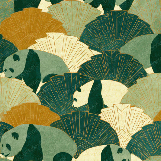 Art Deco Panda Soft Green Butter Digital Paper Pack (DDD013966)
