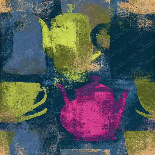 Impressionist Teapots Neon Magenta Seamless Digital Paper Pack (DDD013975)