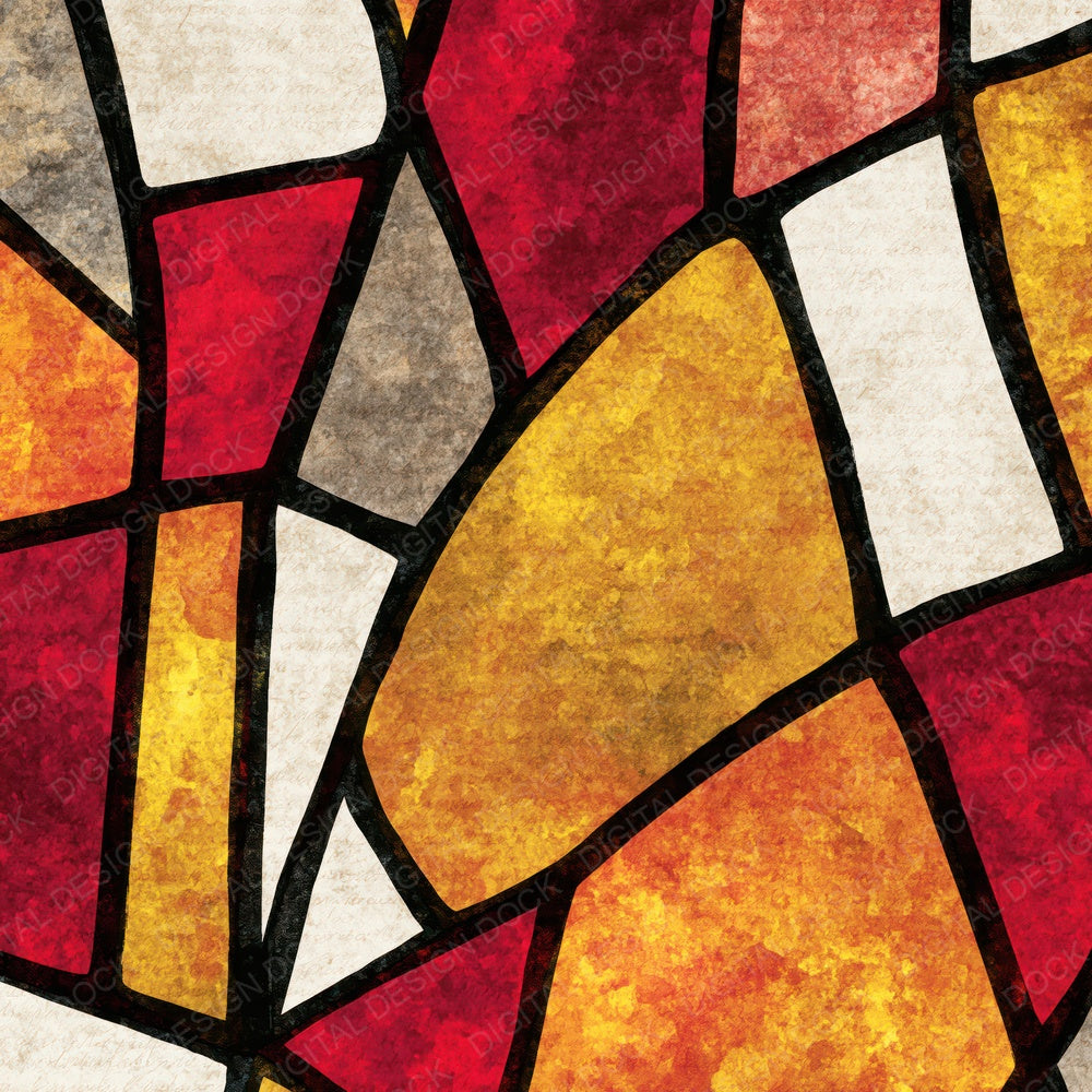 Stained Glass Red Lemon Abstract Digital Paper Pack (DDD014020)