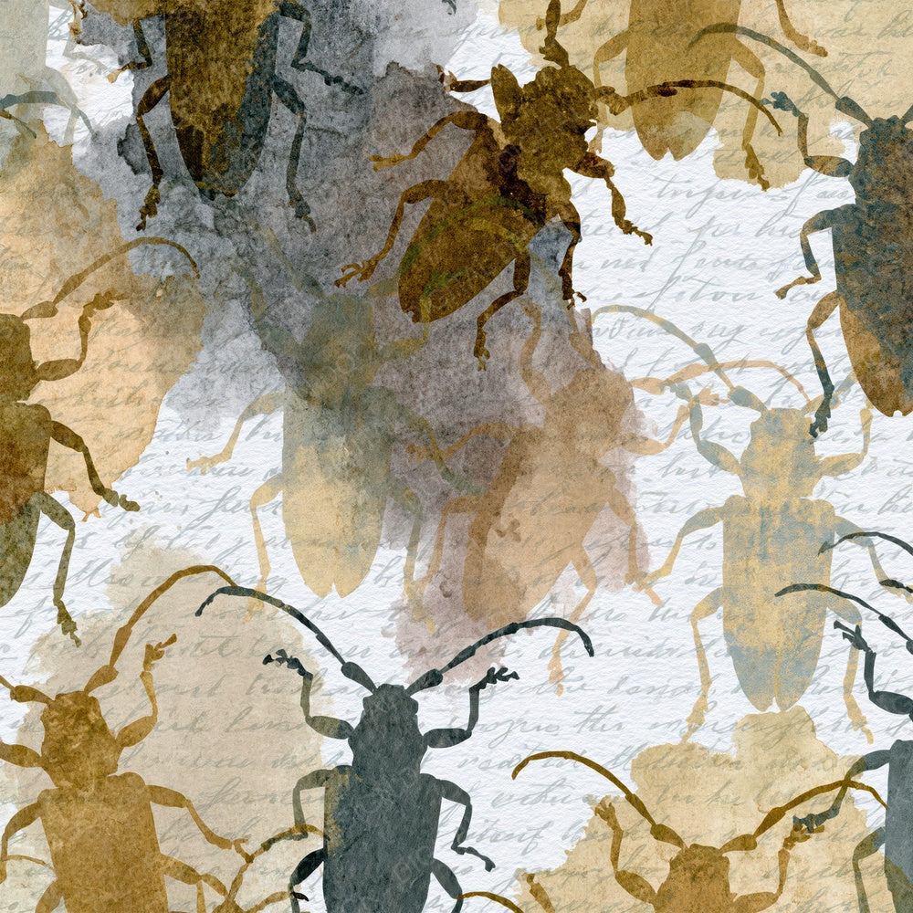 Watercolour Longhorn Beetles Sepia Olive Digital Paper Pack (DDD014044)