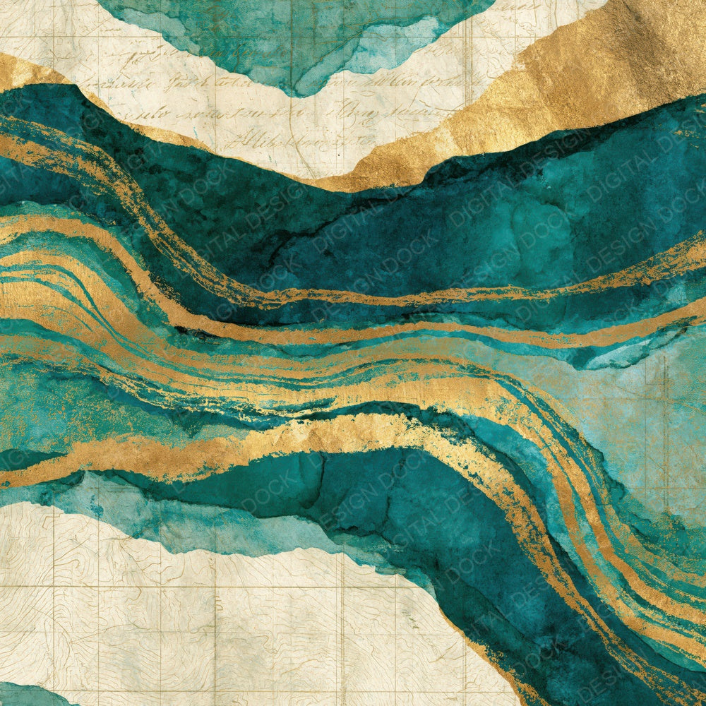 Antique Map Malachite Teal Abstract Digital Paper Pack (DDD014045)