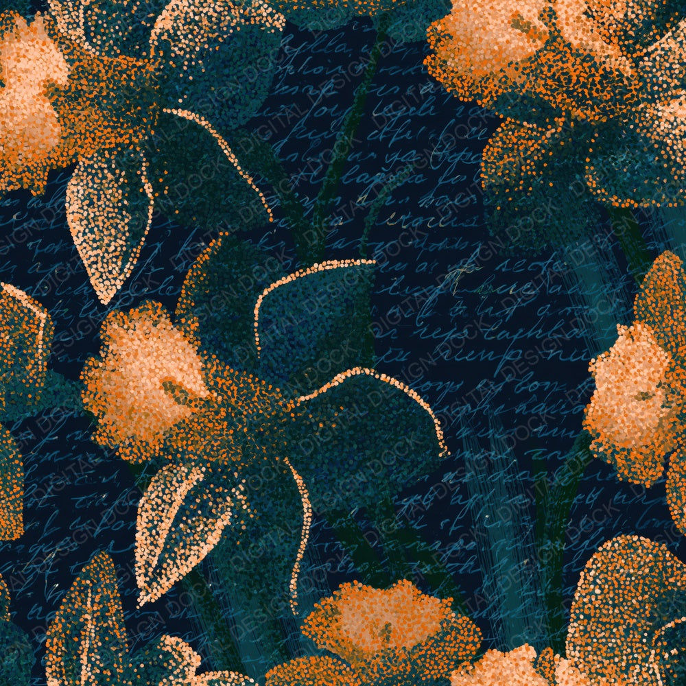 Pointillism Daffodils Midnight Green Copper Digital Paper Pack (DDD014060)