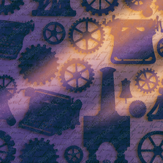 Papercut Steampunk Machinery Lavender Digital Paper Pack (DDD014077)