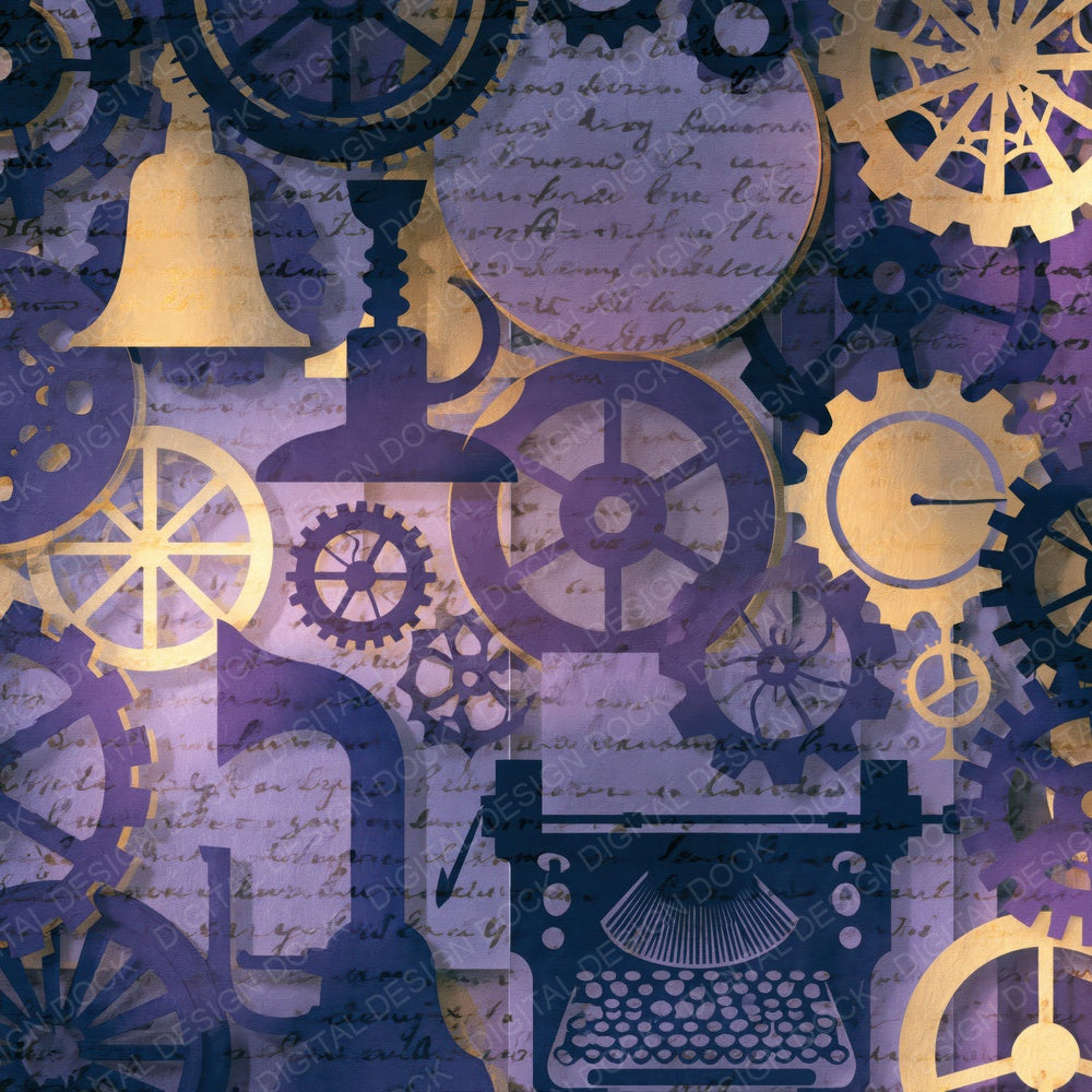 Papercut Steampunk Machinery Lavender Digital Paper Pack (DDD014077)