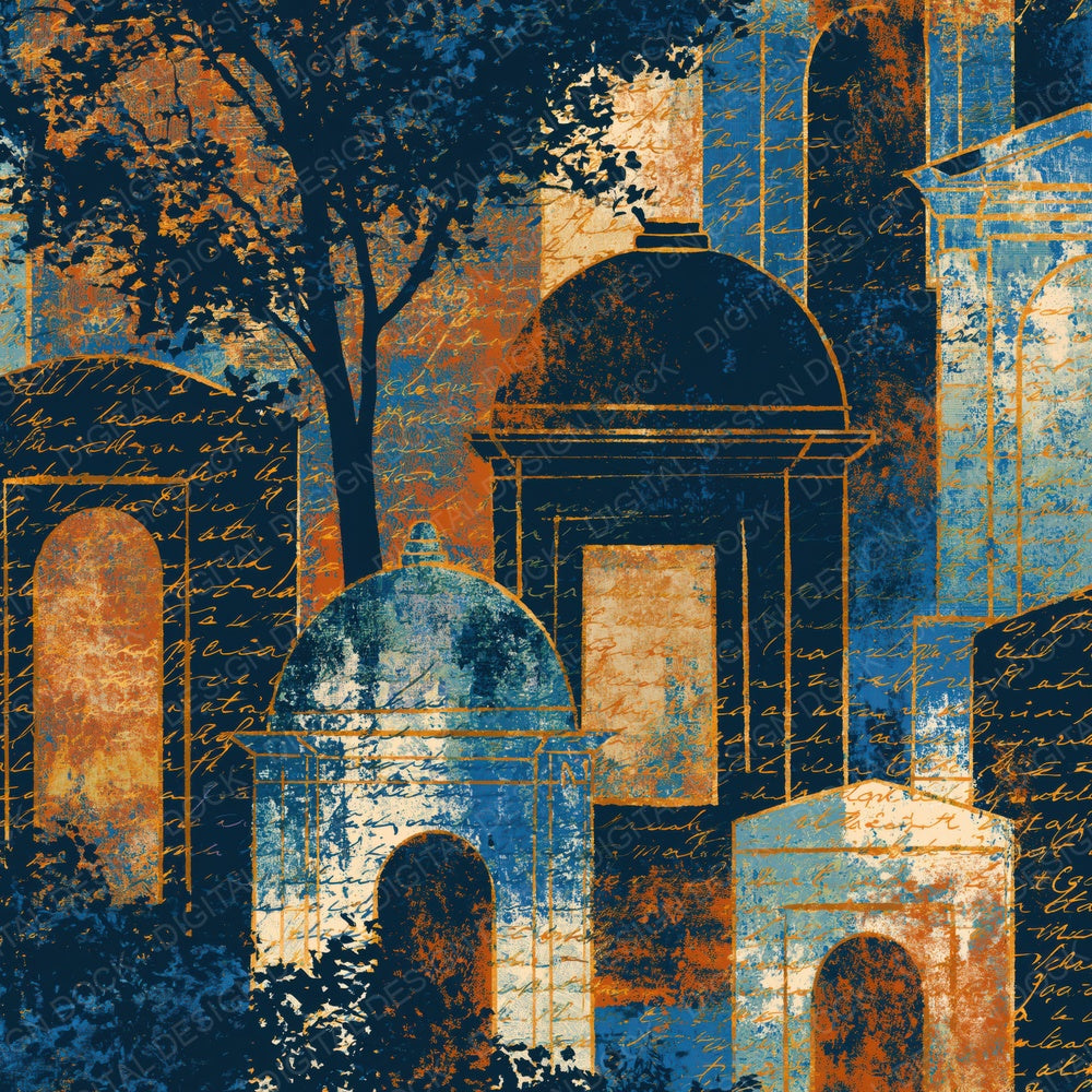 Pop Art Mausoleums Navy Chalk Rust Digital Paper Pack (DDD014078)